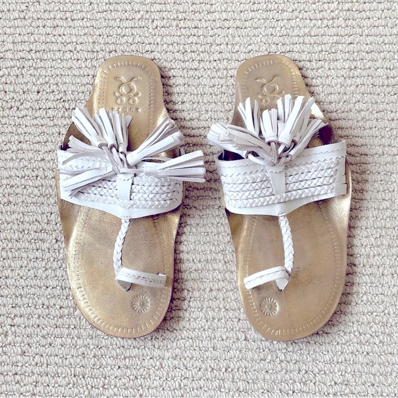 FIGUE Leather Slide Sandals White/Gold Size 6 - Picture 5 of 9